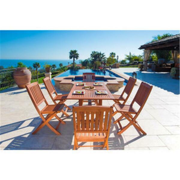 Vifah Malibu Outdoor 7-piece Wood Patio Dining Set with Curvy Leg Table & Folding Chairs V189SET7